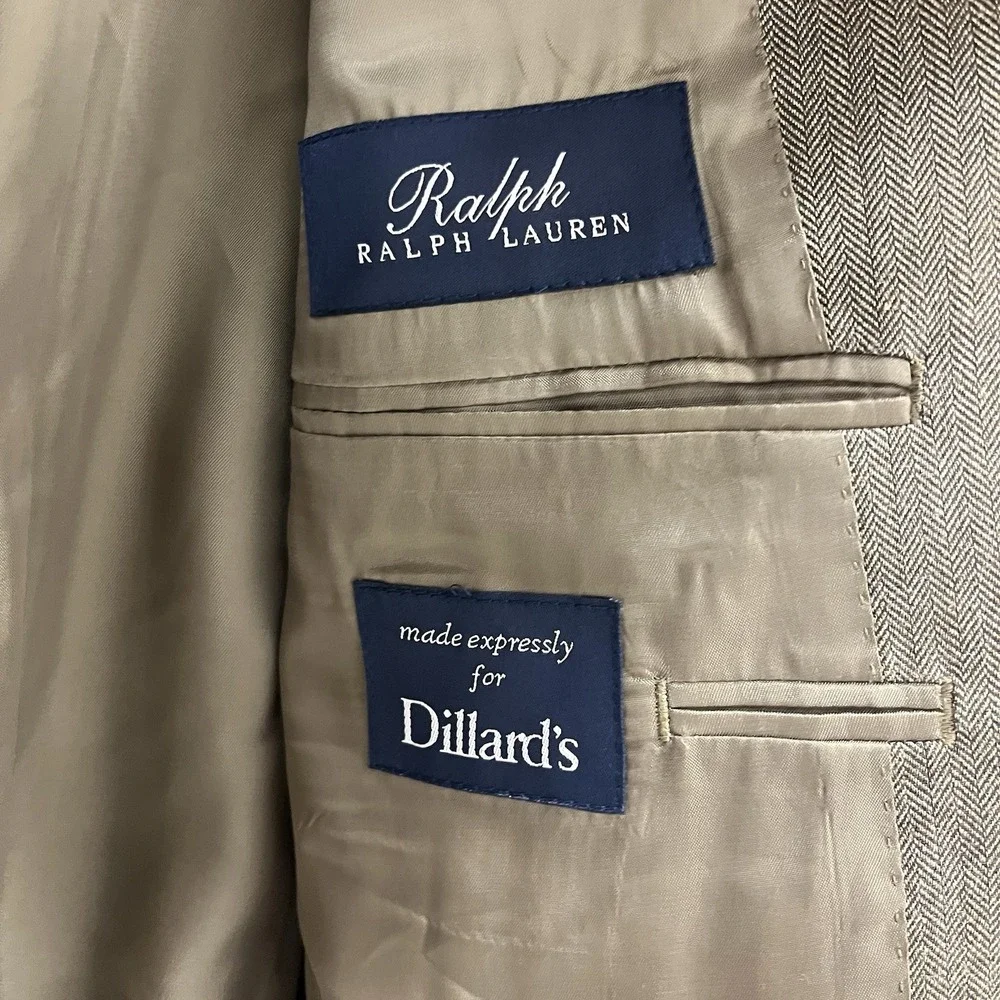 Ralph by Ralph Lauren Men's Beige with Herringbone Silk Wool Blend Blazer 44R